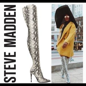 Steve Madden thigh high, pointed snake boots/heels